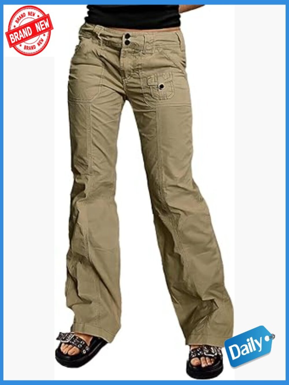 Mid Rise Straight Leg Pants with Front Patch Pockets